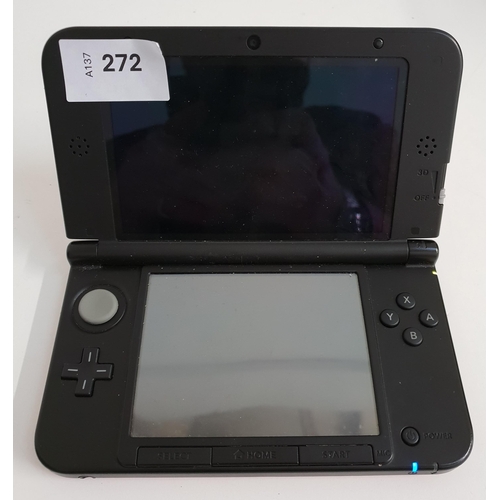 272 - NINTENDO 3DS XL HANDHELD GAMES CONSOLE
serial number SUH101264011, wiped; with Pokemon Black version... 