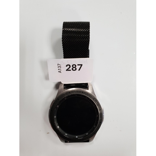 SAMSUNG GALAXY WATCH 
model SM-R800, serial number R5AMR08SVEH
Note: It is the buyer's responsibility to make all necessary checks prior to bidding to establish if the device is blacklisted/ blocked/ reported lost. Any checks made by Mulberry Bank Auctions will be detailed in the description. Please Note - No refunds will be given if a unit is sold and is subsequently discovered to be blacklisted or blocked etc.