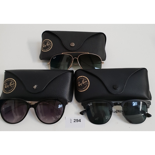 294 - THREE PAIRS OF RAY-BAN SUNGLASSES
all in cases