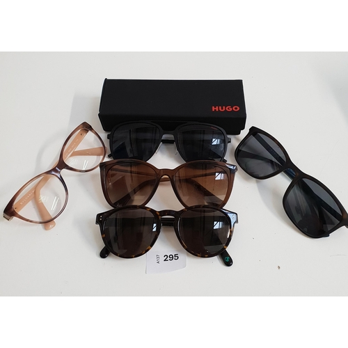 295 - FOUR PAIRS OF DESIGNER SUNGLASSES AND ONE PAIR OF GLASSES
the sunglasses comprising Prada, Hugo Boss... 