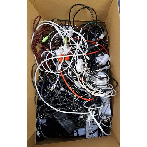 ONE BOX OF CABLES, PLUGS, CHARGERS AND POWER BANKS
including three power banks
