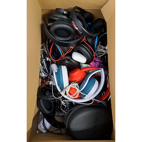 56 - ONE BOX OF HEADPHONES
including in-ear, on-ear and earbuds, branded and unbranded