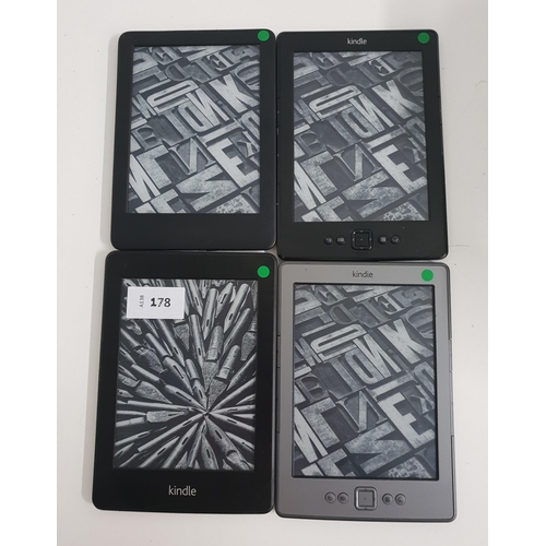 FOUR AMAZON KINDLE E-READERS
comprising a Paperwhite, serial number B024 1604 3295 0129; a Basic 3, serial number G090 VB06 1047 04HE; a No Touch Black, serial number 9023 1701 2482 0A7J (with some paint residue to case); and a No Touch Silver, serial number B00E 1501 1447 0TST (4)
Note: It is the buyer's responsibility to make all necessary checks prior to bidding to establish if the device is blacklisted/ blocked/ reported lost. Any checks made by Mulberry Bank Auctions will be detailed in the description. Please Note - No refunds will be given if a unit is sold and is subsequently discovered to be blacklisted or blocked etc.
