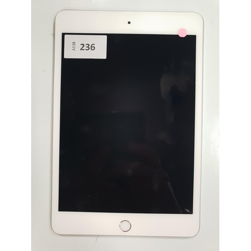 APPLE IPAD MINI 5TH GEN - A2133 - WIFI 
serial number DMPDV14DLM94. Apple account locked. 
Note: It is the buyer's responsibility to make all necessary checks prior to bidding to establish if the device is blacklisted/ blocked/ reported lost. Any checks made by Mulberry Bank Auctions will be detailed in the description. Please Note - No refunds will be given if a unit is sold and is subsequently discovered to be blacklisted or blocked etc.