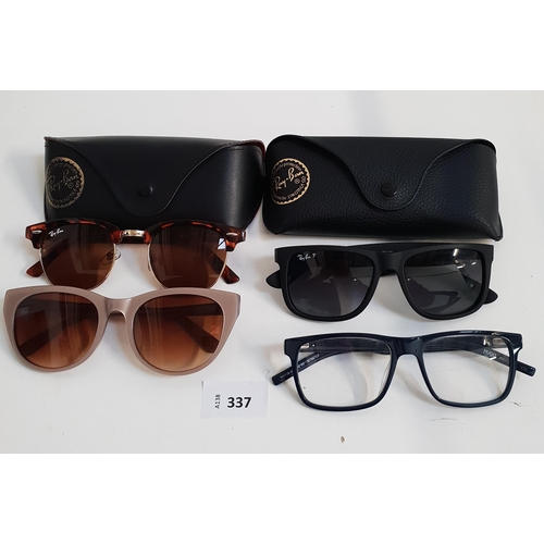 THREE PAIRS OF DESIGNER SUNGLASSES AND A PAIR OF GLASSES
the sunglasses comprising Fiorelli (with prescription lenses), and 2x Ray-Ban, the glasses Hugo Boss (4)
