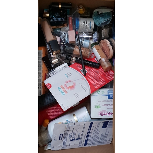 ONE BOX OF COSMETIC AND TOILETRY ITEMS
including Mac, Lancome, Versace, Yves Saint Laurent, Maybelline, Revlon, and Neal's Yard, etc.