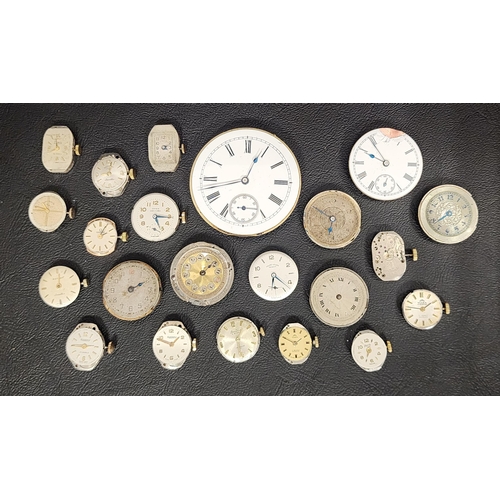 GOOD SELECTION OF VINTAGE WATCH MOVEMENTS AND DIALS
including Omega (movement numbered 35009004), Rolex, Favre-Leuba, Omer 17 jewels, Limit 15 jewels, Rotary, Bentima Star, Lady Elgin, Lacorda 17, Tiara and Regancy 17 jewels (22)