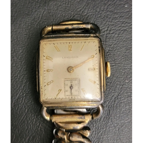 60 - GENTLEMAN'S LONGINES WRISTWATCH
1940s, the square dial with Arabic numerals and subsidiary dial, the... 