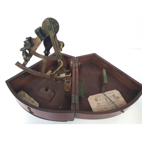 19th CENTURY BRASS NAVEL SEXTANT
by Taylor & Co. London, in fitted mahogany case with accessories, the case with Retailers label for Peter A. Feathers and Son of Dundee