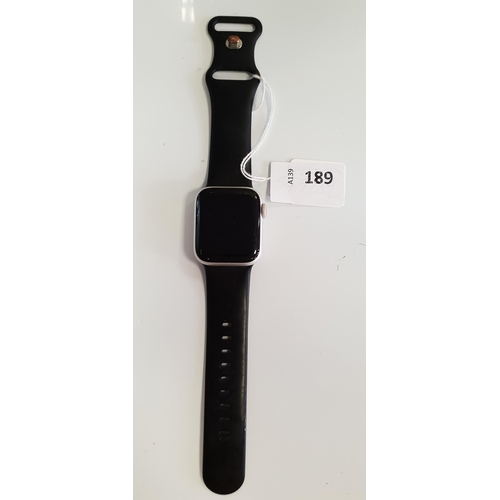 APPLE WATCH SERIES 4
40mm case; model A1977; S/N FH7XNGRYKDH2; Apple Account Locked 
Note: It is the buyer's responsibility to make all necessary checks prior to bidding to establish if the device is blacklisted/ blocked/ reported lost. Any checks made by Mulberry Bank Auctions will be detailed in the description. Please Note - No refunds will be given if a unit is sold and is subsequently discovered to be blacklisted or blocked etc.