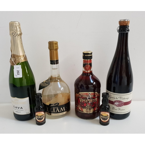 202 - SELECTION OF SPIRITS AND LIQUEURS
comprising a bottle of Edler Williams pear Liqueur (70cl and 40%);... 