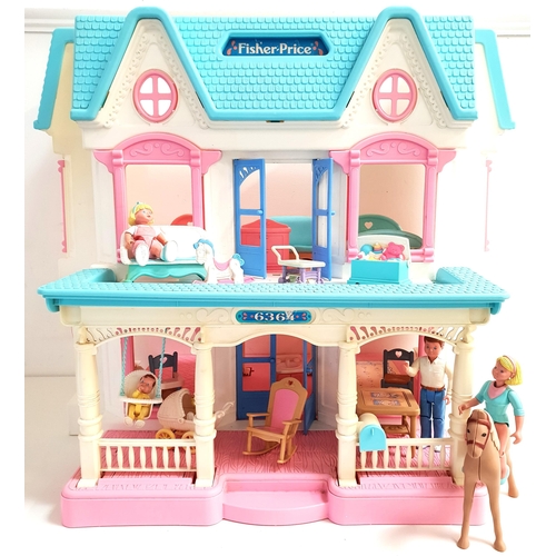 299 - FISHER PRICE DOLLS HOUSE
with a fold down veranda with a child's swing and mail box, the back of the... 