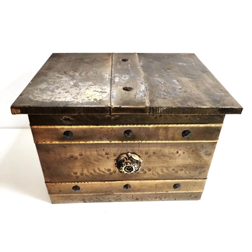 244 - ARTS AND CRAFTS STEEL COAL BIN
with banded decoration and central floral motif, with shaped side car... 