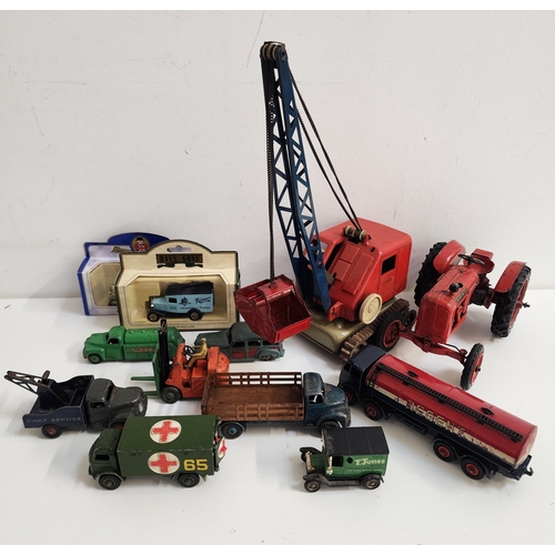 SELECTION OF VINTAGE DIE CAST VEHICLES
including a Gamma tracked crane, Denzil Skinner Nuffield tractor, Royal Mail van, recovery truck and many more with examples from Dinky, Corgi, Lesney, Ledo and others