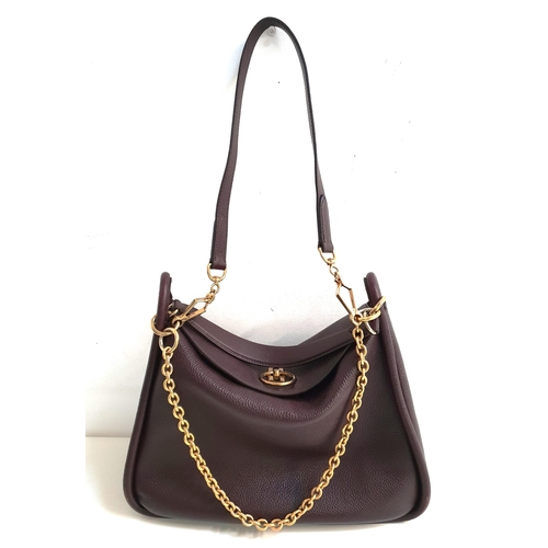 270 - MULBERRY LEIGHTON HANDBAG
in burgundy leather with polished gold-tone hardware, featuring a single f... 