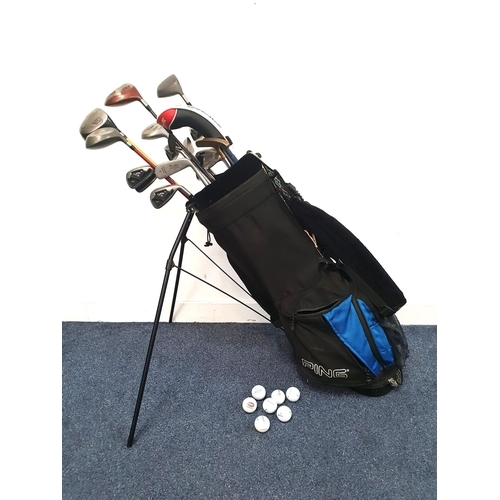 281 - SET OF GOLF CLUBS
with six drivers, pitching wedge, 3, 4, 5, 6, 7, three 8 irons and a putter, in a ... 