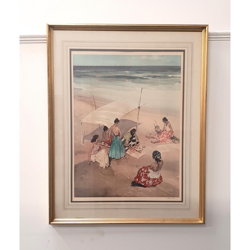 317 - SIR WILLIAM RUSSELL FLINT
Gitanas on the beach, print, signed and label to verso, 71cm x 52cm