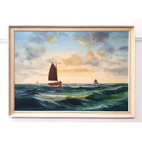 319 - ERIC B. EVANS
Homeward bound, West coast shrimper, oil on board, signed and inscribed to verso, 59cm... 