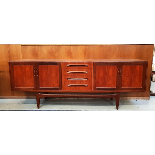 349 - G PLAN TEAK SIDEBOARD
with four central drawers flanked by two pairs of panelled cupboard doors, sta... 