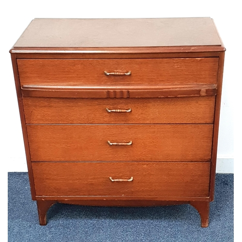 342 - 1950s OAK LAMINATED CHEST OF DRAWERS
the moulded top above four long drawers, standing on shaped sup... 