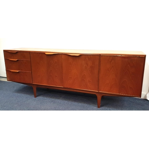 McINTOSH TEAK SIDEBOARD
with three drawers, a pair of cupboard doors and a single cupboard door, standing on tapering supports, 74.5cm x 201.5cm x 46cm