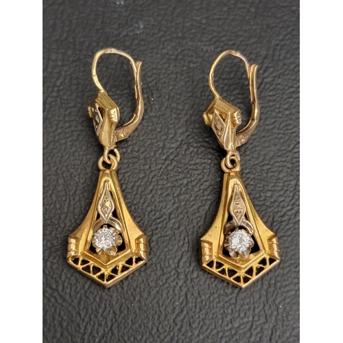 54 - PAIR OF ART NOUVEAU STYLE DIAMOND SET EARRINGS
the diamond on each approximately 0.1cts (0.2cts in t... 
