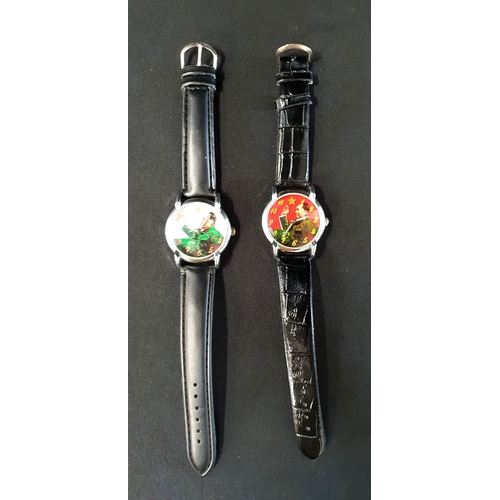 141 - TWO NOVELTY CHAIRMAN MAO DECORATED WRISTWATCHES
each with an image of Chairman Mao with an articulat... 