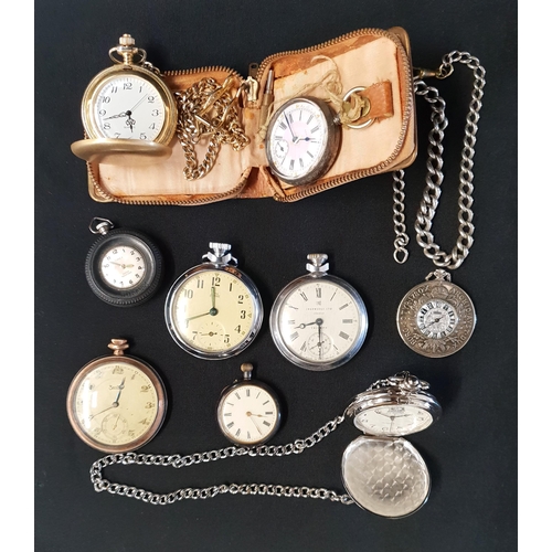 150 - NINE VARIOUS POCKET/FOB WATCHES
including a Continental silver example with Roam numerals, subsidiar... 