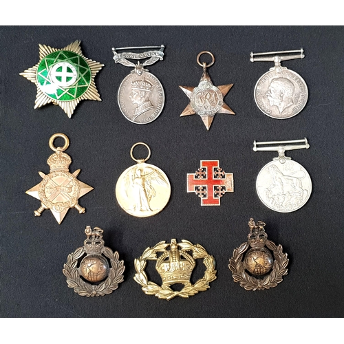 305 - SELECTION OF MEDALS
and decorations comprising two Royal Marines beret badges, Freemasonry Royal Ord... 