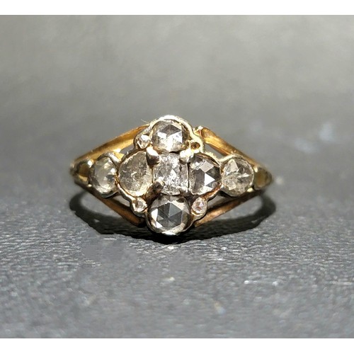 GEORGIAN/EARLY VICTORIAN DIAMOND SET CLUSTER RING
the irregularly cut diamonds on unmarked gold shank, ring size M-N