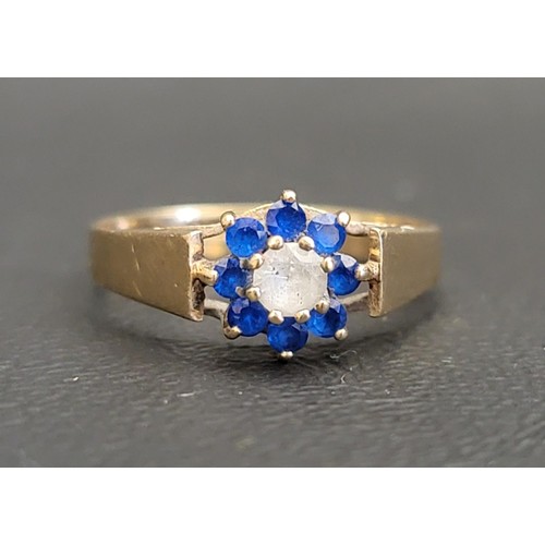 143 - BLUE AND CLEAR GEM SET CLUSTER RING
on nine carat gold shank, ring size P-Q and approximately 1.9 gr... 