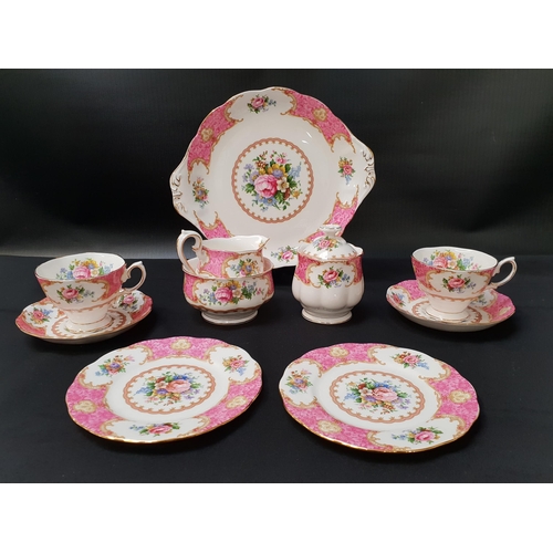 216 - ROYAL ALBERT LADY CARLYLE TEA SET
comprising thirteen cups and saucers, thirteen side plates, sandwi... 