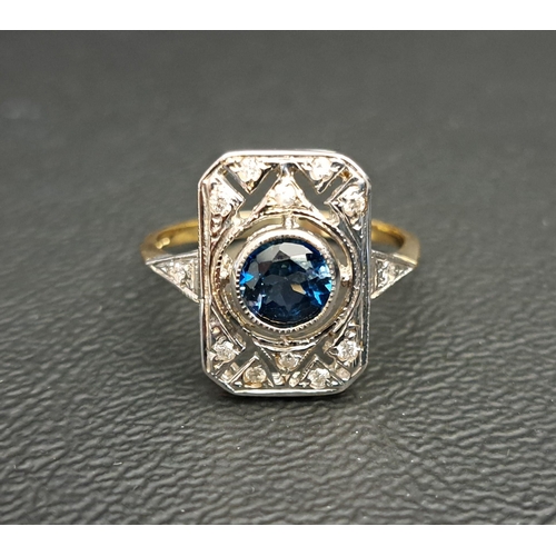 88 - IMPRESSIVE ART DECO STYLE BLUE TOPAZ AND DIAMOND PLAQUE RING
the central blue topaz approximately 0.... 