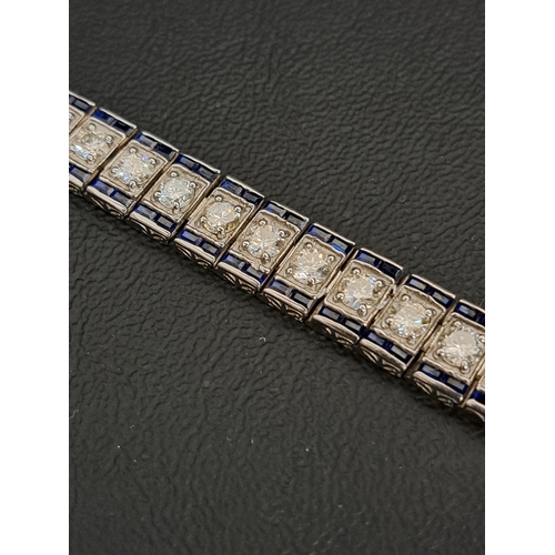 152 - ART DECO STYLE MOISSANITE AND SAPPHIRE BRACELET
the moissanites totalling approximately 8.75ctswith ... 