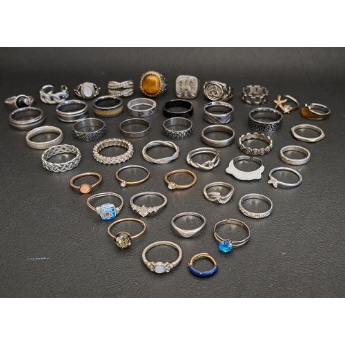 SELECTION OF SILVER AND OTHER RINGS
including stone and crystal set examples, 1 box