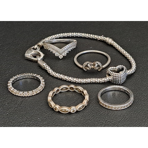 165 - SELECTION OF PANDORA SILVER JEWELLERY
comprising a Moments Studded Chain bracelet with pierced heart... 