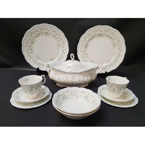 213 - ROYAL ALBERT CAROLINE PART DINNER SERVICE
comprising eight dinner plates, large lidded tureen, eight... 