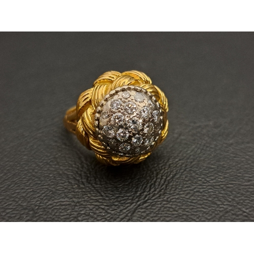 75 - IMPRESSIVE DIAMOND SET BOMBE STYLE RING
the diamonds totalling approximately one carat set to the ce... 