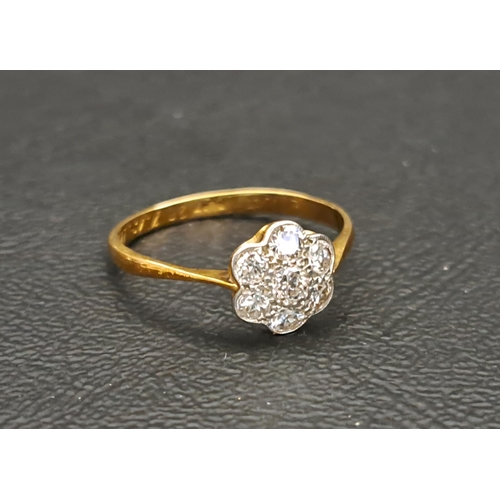 89 - PRETTY DIAMOND CLUSTER RING
on eighteen carat gold shank with platinum setting, the seven diamonds t... 