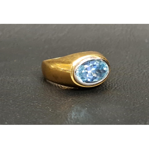 AQUAMARINE SIGNET RING
the oval cut aquamarine approximately 2cts, on eighteen carat gold shank, ring size M-N and approximately 8.4 grams
