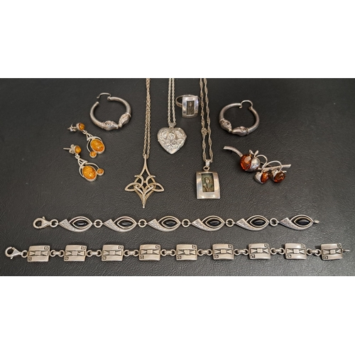 80 - GOOD SELECTION OF SILVER AND SILVER MOUNTED JEWELLERY
comprising a pair of amber set earrings and an... 