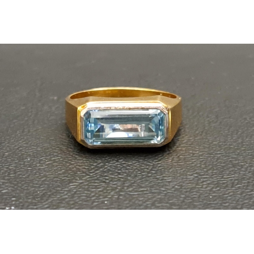 98 - AQUAMARINE SINGLE STONE RING
the rectangular step cut aquamarine approximately 2cts, on eighteen car... 