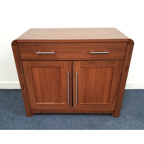 476 - WALNUT EFFECT SIDE CABINET
with a rectangular rounded edge top above a frieze drawer with a pair of ... 