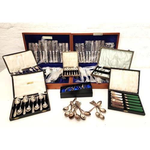 176 - LARGE SELECTION OF SILVER PLATED FLATWARE
including three part canteens, tea and coffee spoons, butt... 