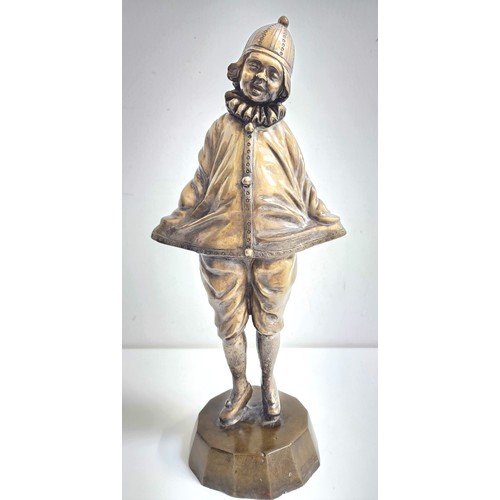 AFTER DEMETRE HARALAMB CHIPARUS
Little Clown, cast bronze figure depicting a smiling child wearing a clown costume, on an irregular shaped base, 44cm high