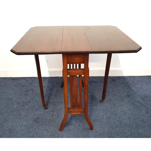 381 - MAHOGANY AND CROSSBANDED SUTHERLAND TABLE
with canted corner drop flaps, on tapering supports with p... 