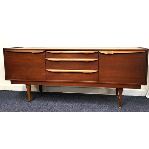 STONEHILL TEAK SIDEBOARD
with three graduated central drawers flanked by a pair of cupboard doors, standing on tapering supports, 76.5cm x 182.5cm x 44cm