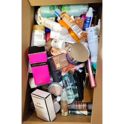 3 - ONE BOX OF COSMETIC AND TOILETRY ITEMS
including Prada, Chanel, Clinique, Benefit, Revlon, Tiffany &... 