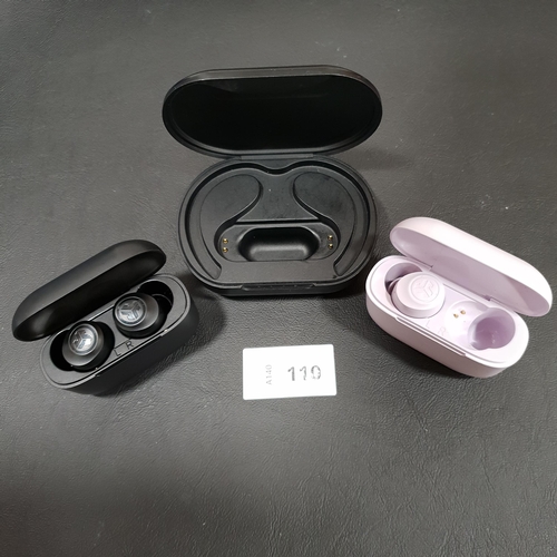 ONE PAIR OF JLAB EARBUDS
with charging case, together with two charging cases one with an ear bud and one empty (3)