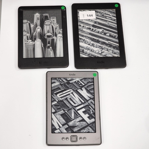 THREE AMAZON KINDLE E-READERS
comprising a paperwhite 3, serial number G090 G105 5295 04HJ; a kindle basic 3, serial number G090 VB06 1145 0B68; and a kindle no touch sliver, serial number B0BE 1510 1497 2XSH (3)
Note: It is the buyer's responsibility to make all necessary checks prior to bidding to establish if the device is blacklisted/ blocked/ reported lost. Any checks made by Mulberry Bank Auctions will be detailed in the description. Please Note - No refunds will be given if a unit is sold and is subsequently discovered to be blacklisted or blocked etc.